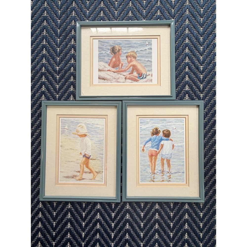 Ivan Anderson Beach Children Framed Art Prints Set of 3 Blue Coastal Decor
